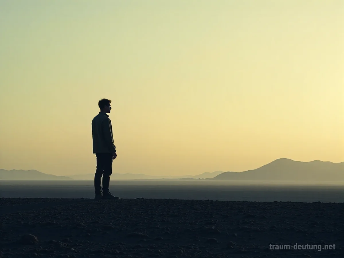 Eine Person als Silhouette in einer leeren Landschaft, die Abwesenheit symbolisiert.
