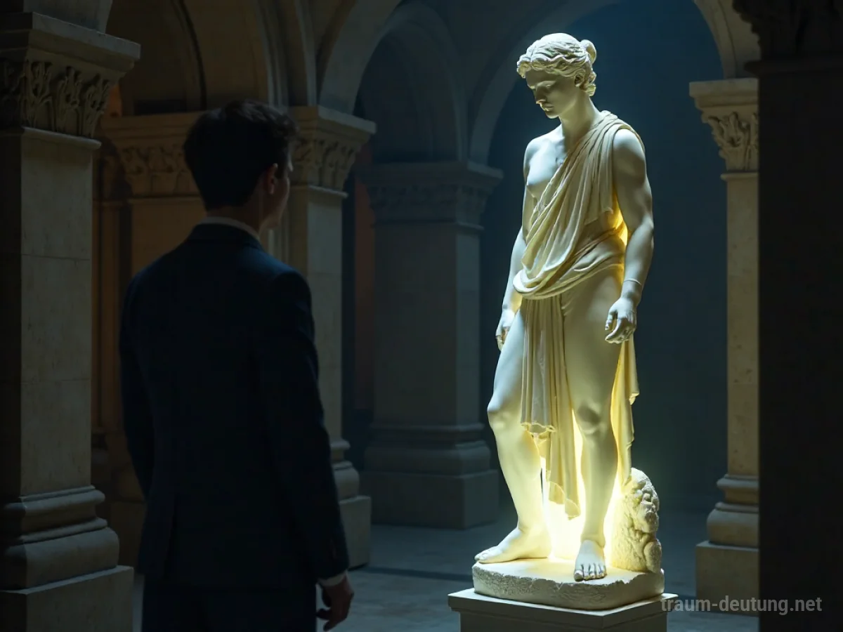 Gespräch mit einer antiken Marmorstatue in einer alten Bibliothek