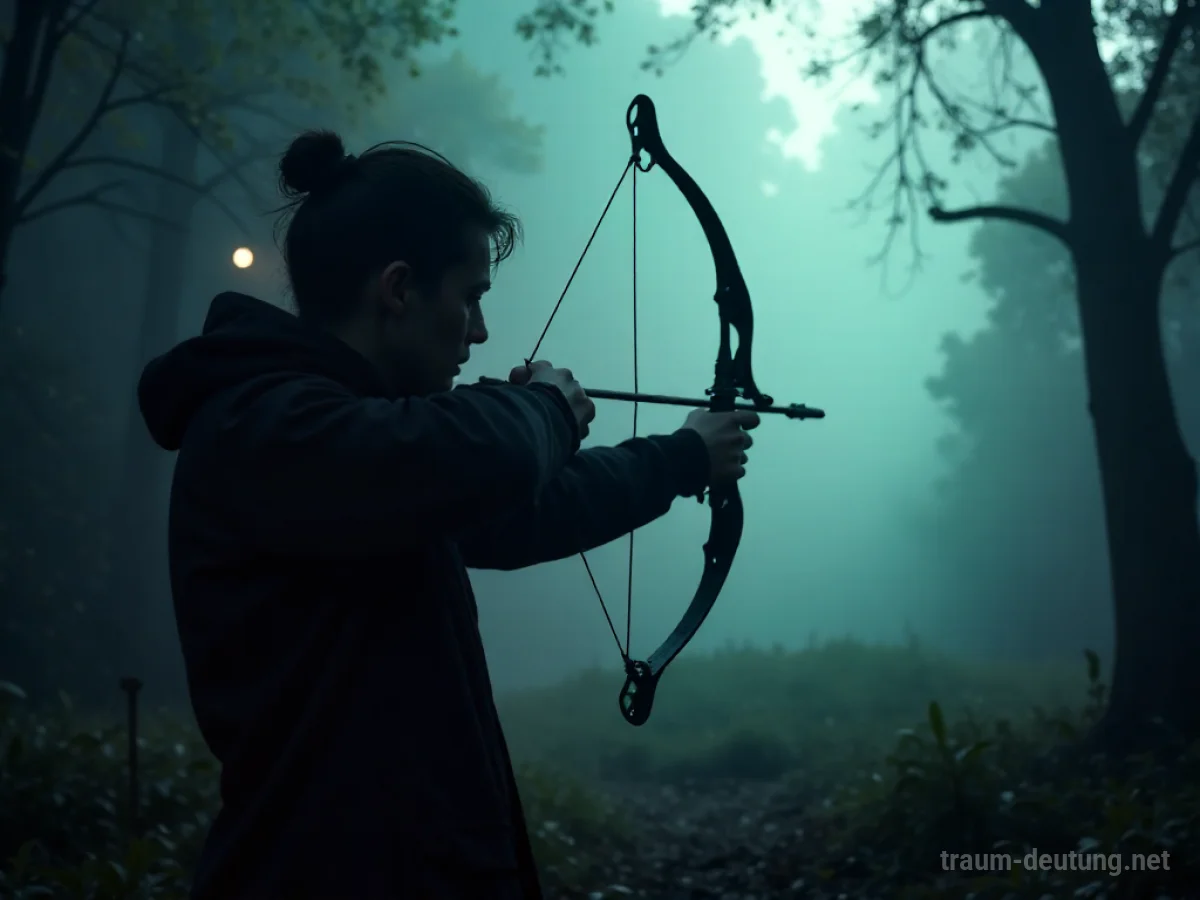 Silhouette einer Person, die im Traum eine Armbrust abfeuert
