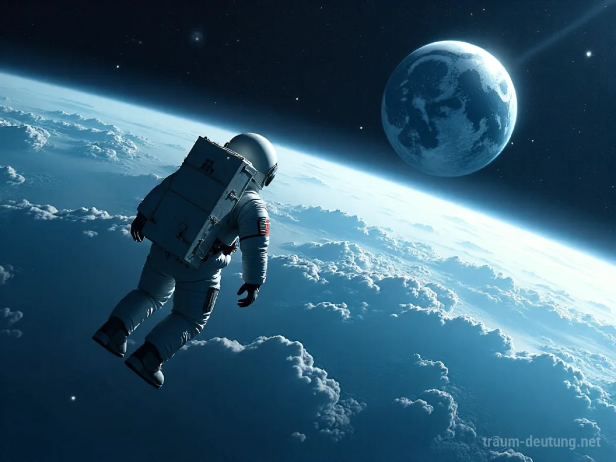 Ein Astronaut im Weltraum blickt auf die ferne Erde.