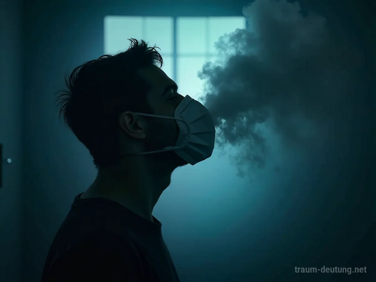 Silhouette einer Person, die mit einer Maske tief durchatmet.
