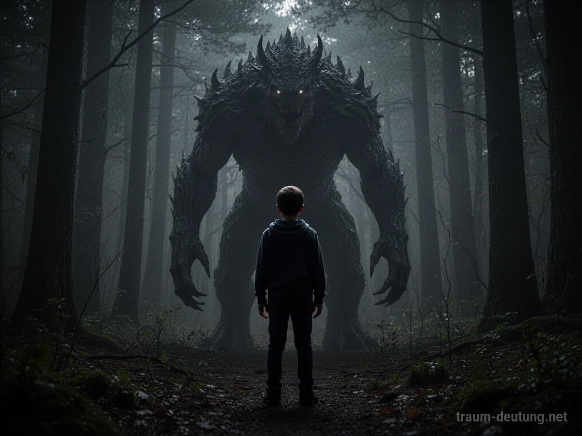 Ein bedrohliches Schattenmonster hinter einer Person im dunklen Wald