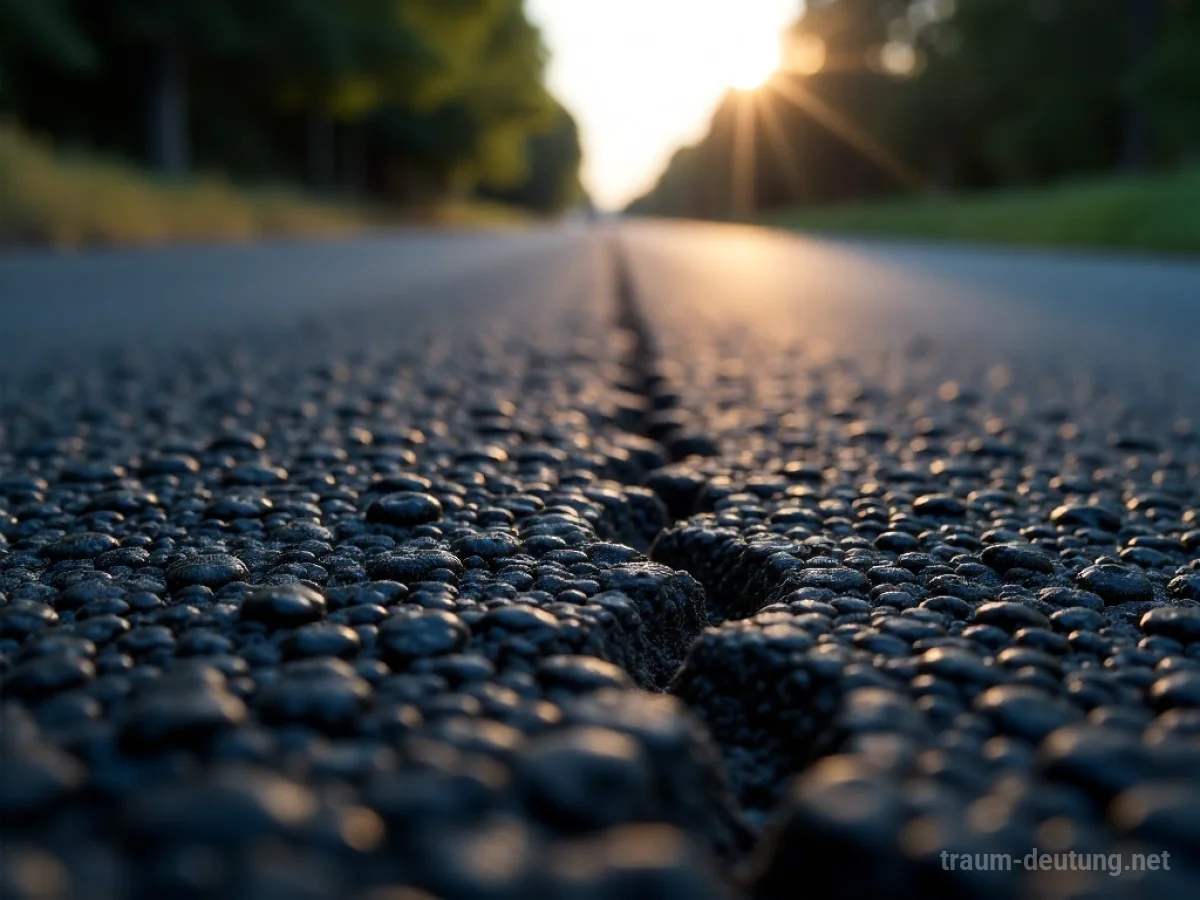 Frisch verlegter, dunkler Asphalt mit leicht glänzender Oberfläche.