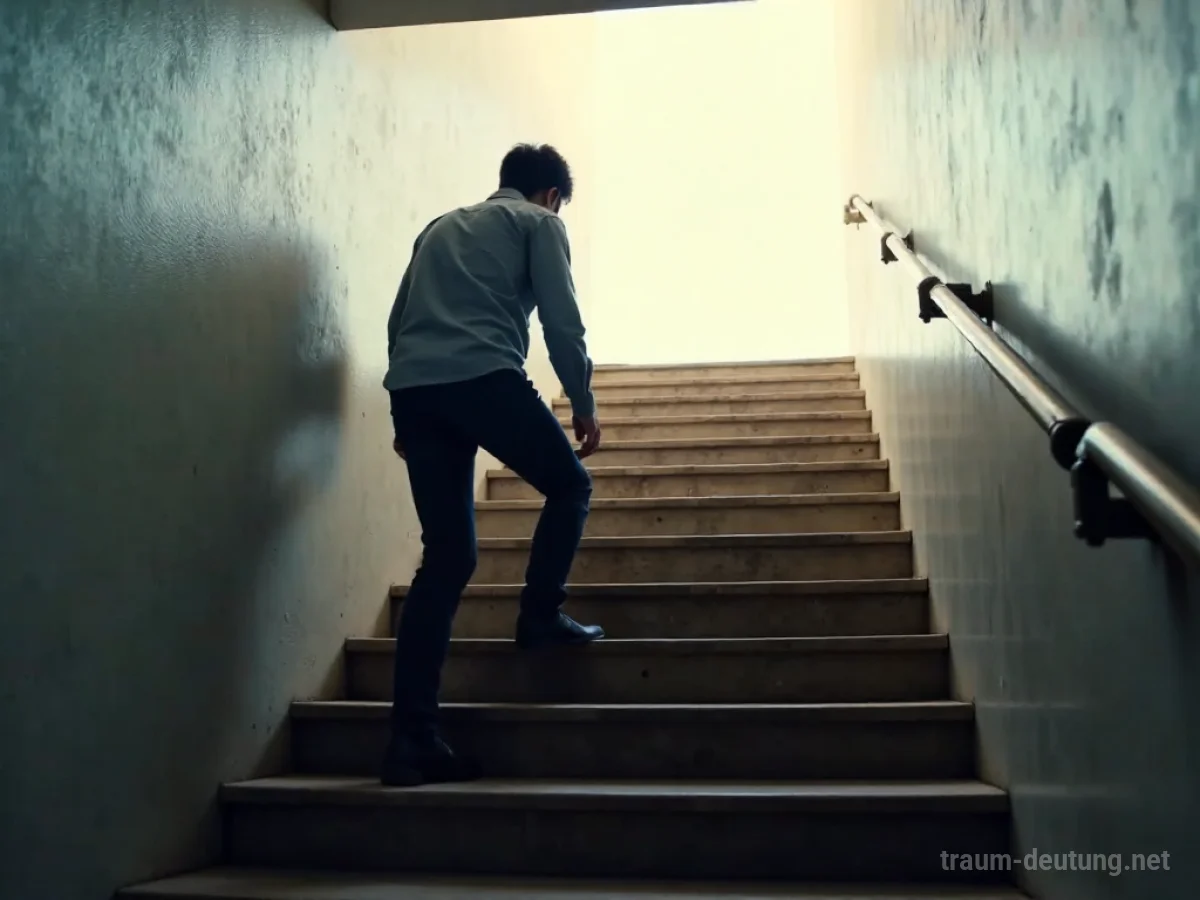 Eine Person, die vergeblich versucht, eine Treppe hinaufzusteigen, aber feststeckt.