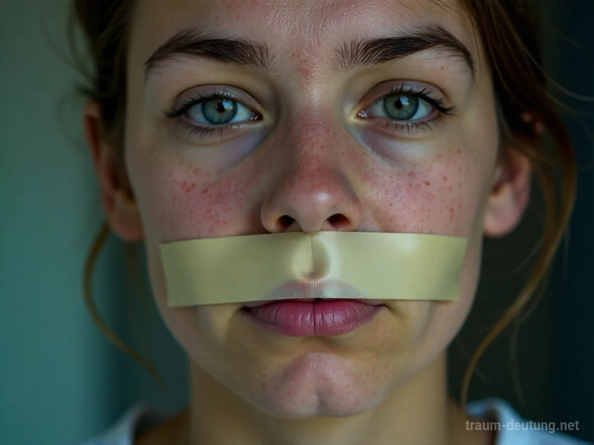 Menschlicher Mund mit Klebeband bedeckt, der nicht sprechen kann