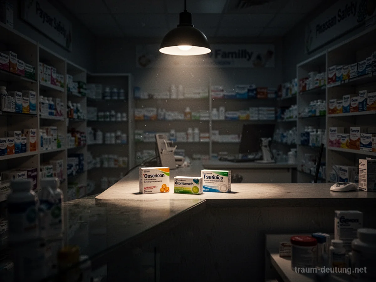 Nachtaufnahme einer Notdienst Apotheke mit beleuchtetem Tresen