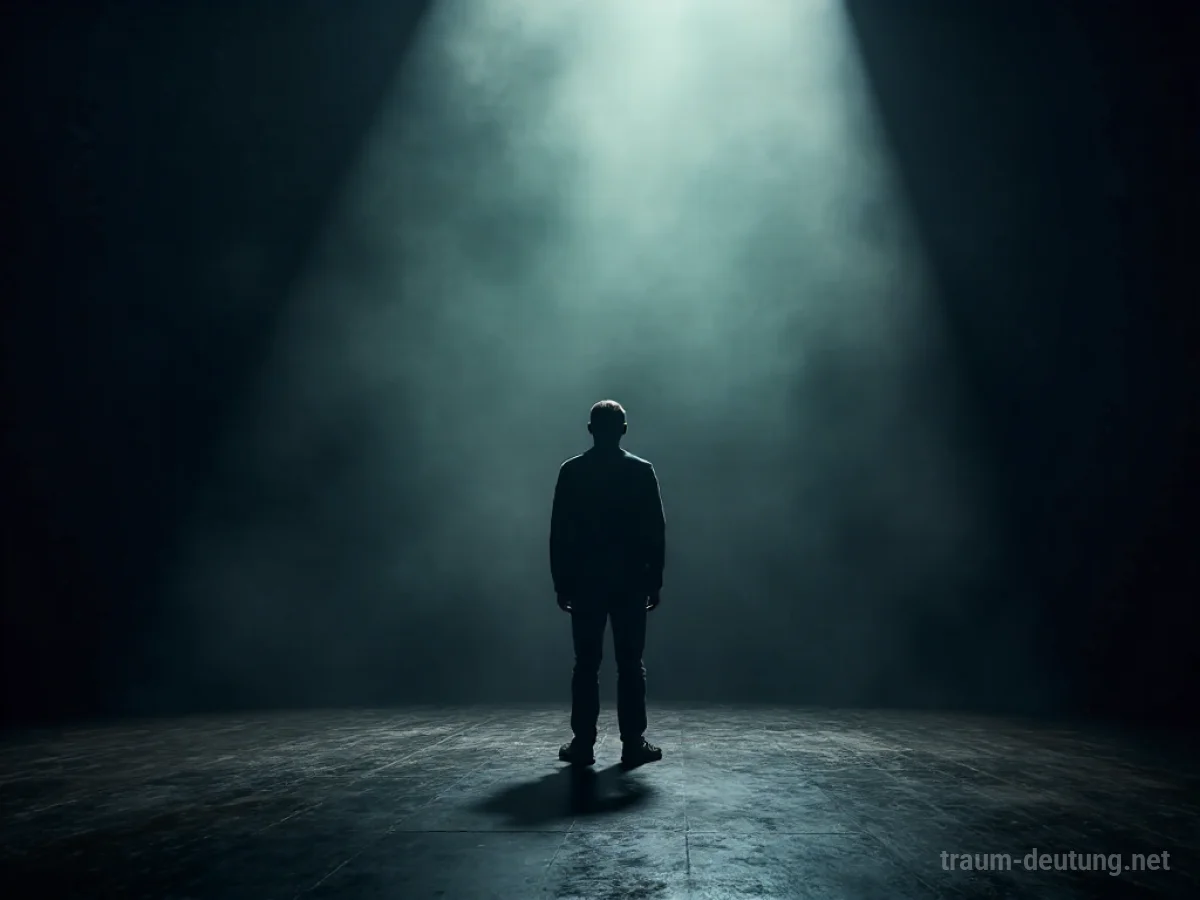 Eine Person steht allein auf einer Bühne im Scheinwerferlicht.