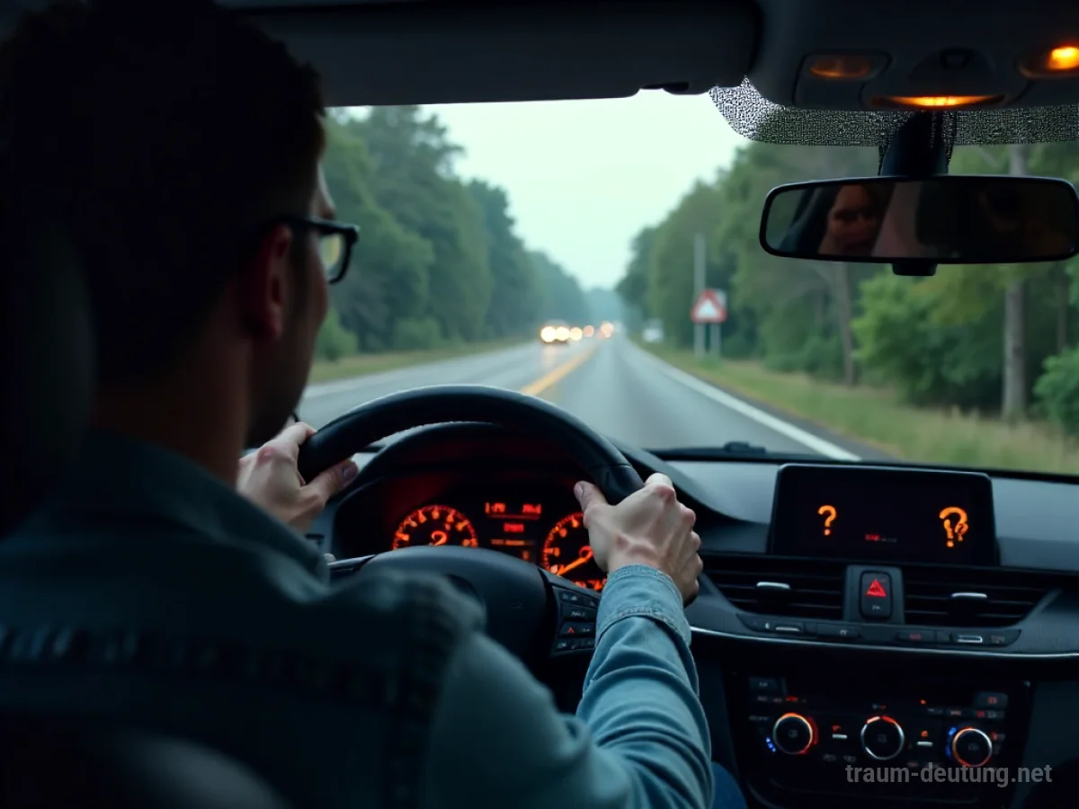 Auto mit einem Lenkrad aus Fragezeichen auf einer Straße