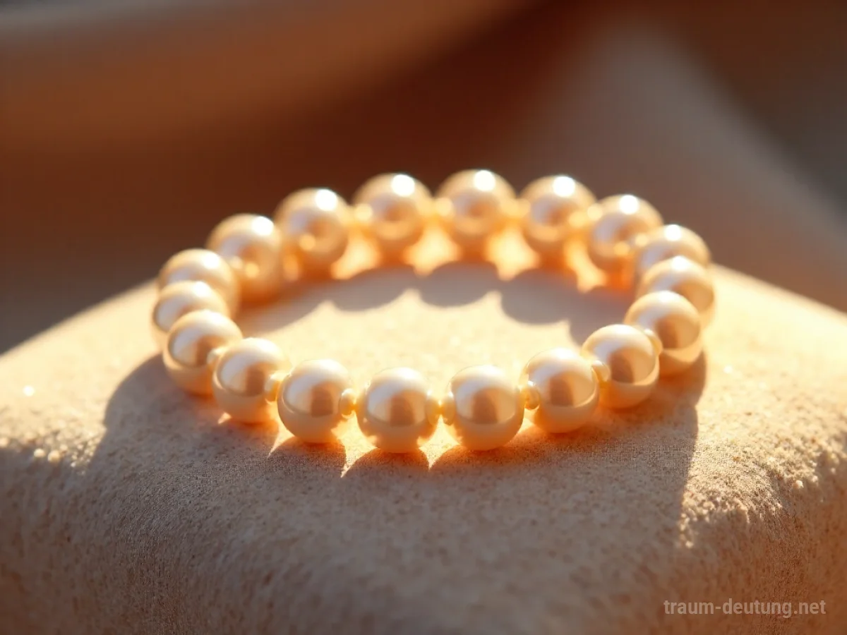 Ein Perlenarmband liegt auf einem weichen Kissen.