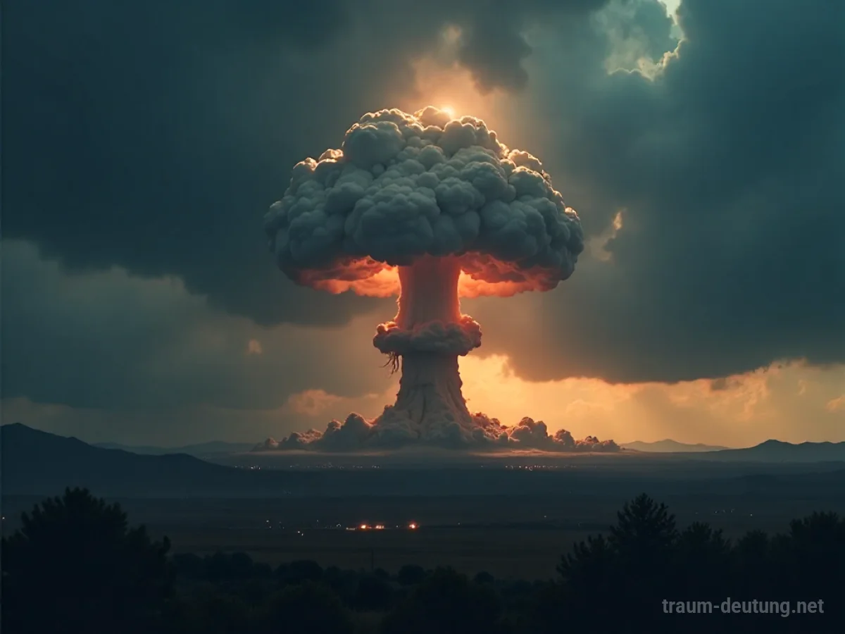 Eine bedrohliche Pilzwolke steigt in einem dunklen Himmel auf.