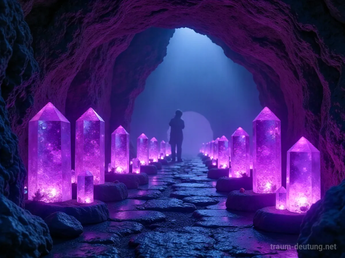 Ein mystischer Raum, gefüllt mit leuchtenden Amethystkristallen