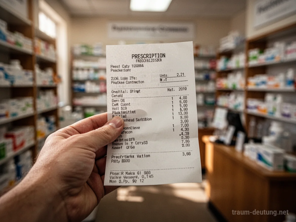 Hand hält ein Rezept in einer Apotheke