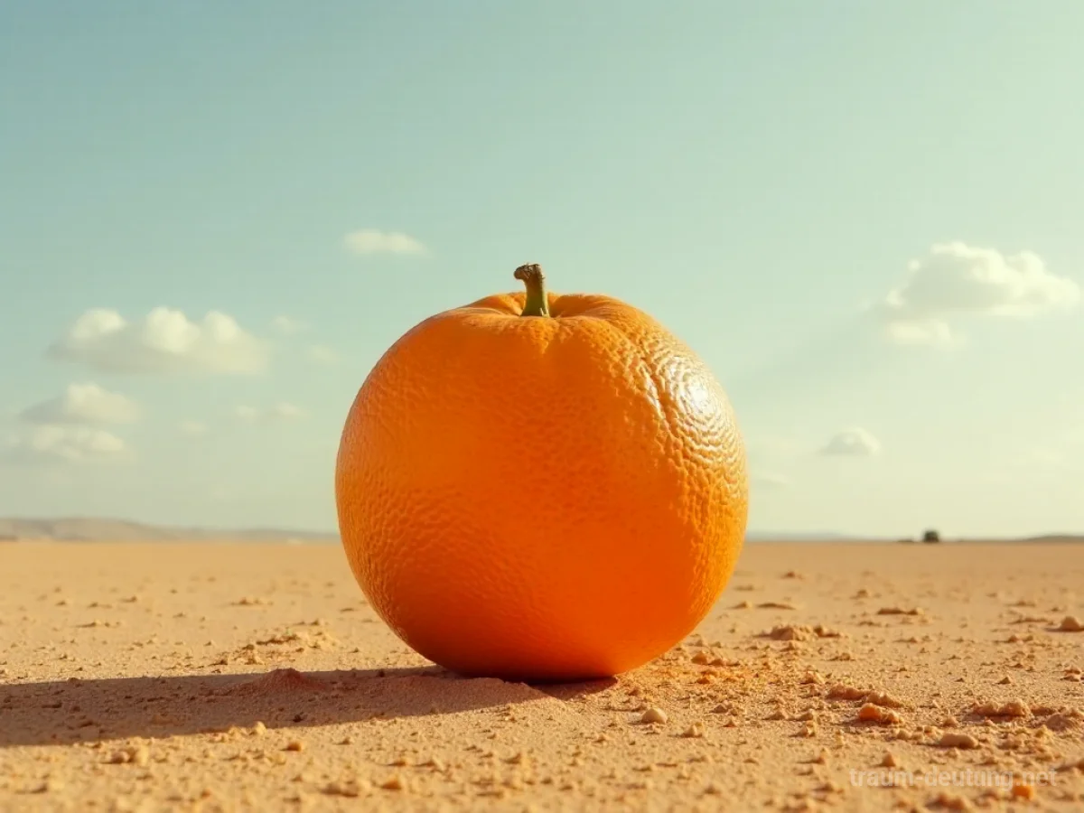 Eine riesige, leuchtend orangefarbene Apfelsine auf einem weiten Feld.