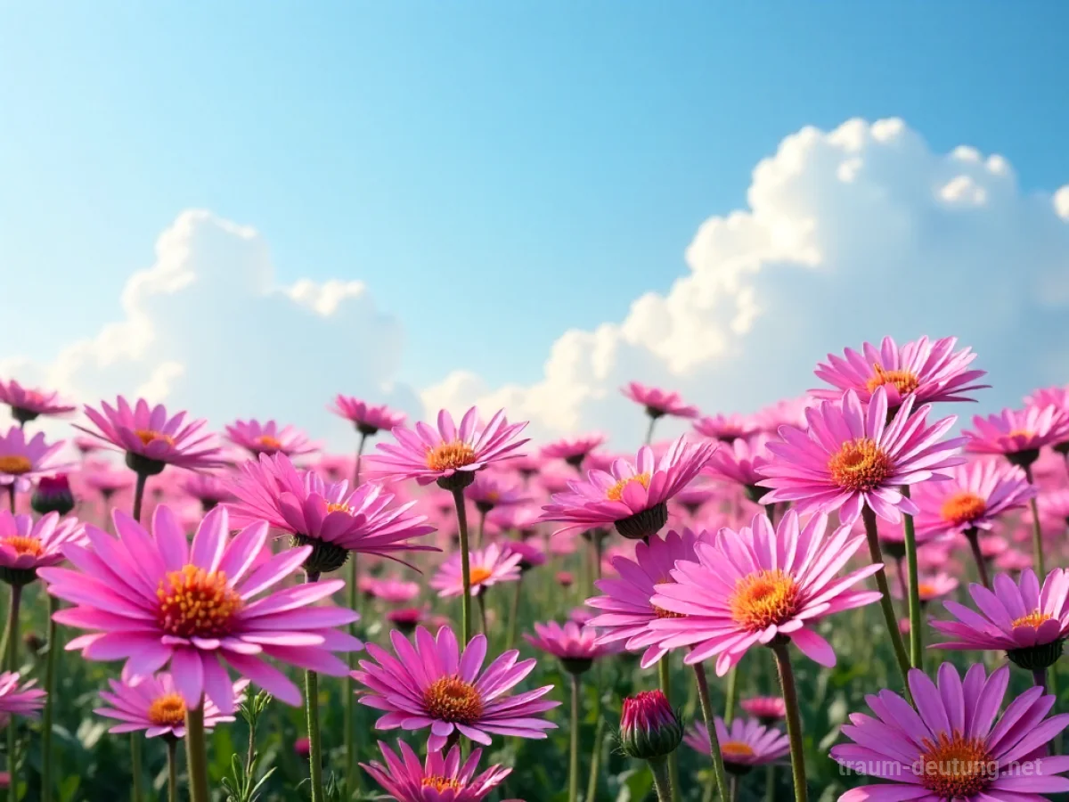 Große, leuchtende Asternblumen auf einer weiten Wiese