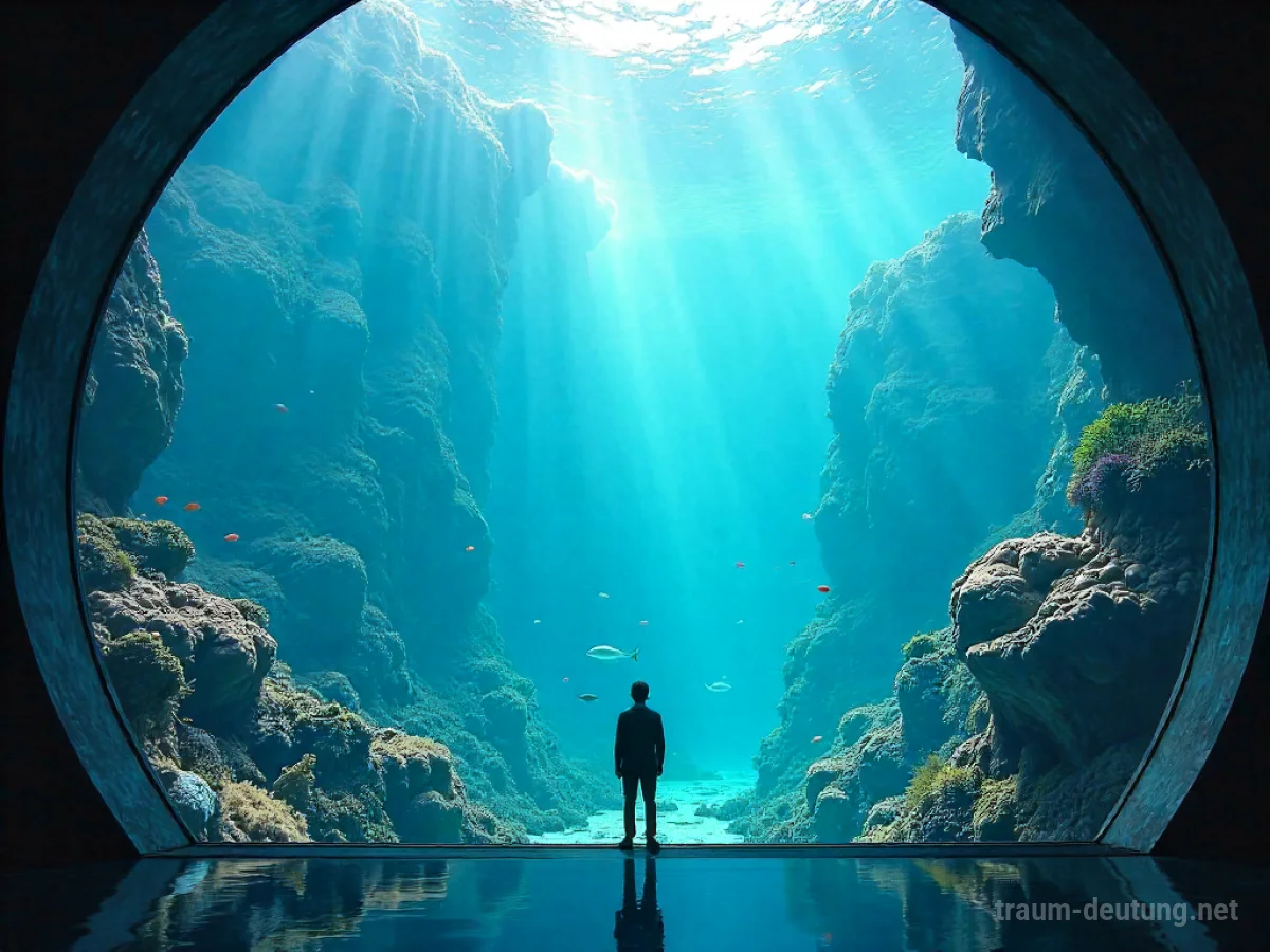 Ein riesiges Aquarium voller bunter Fische und Korallen, das einen ganzen Raum einnimmt.