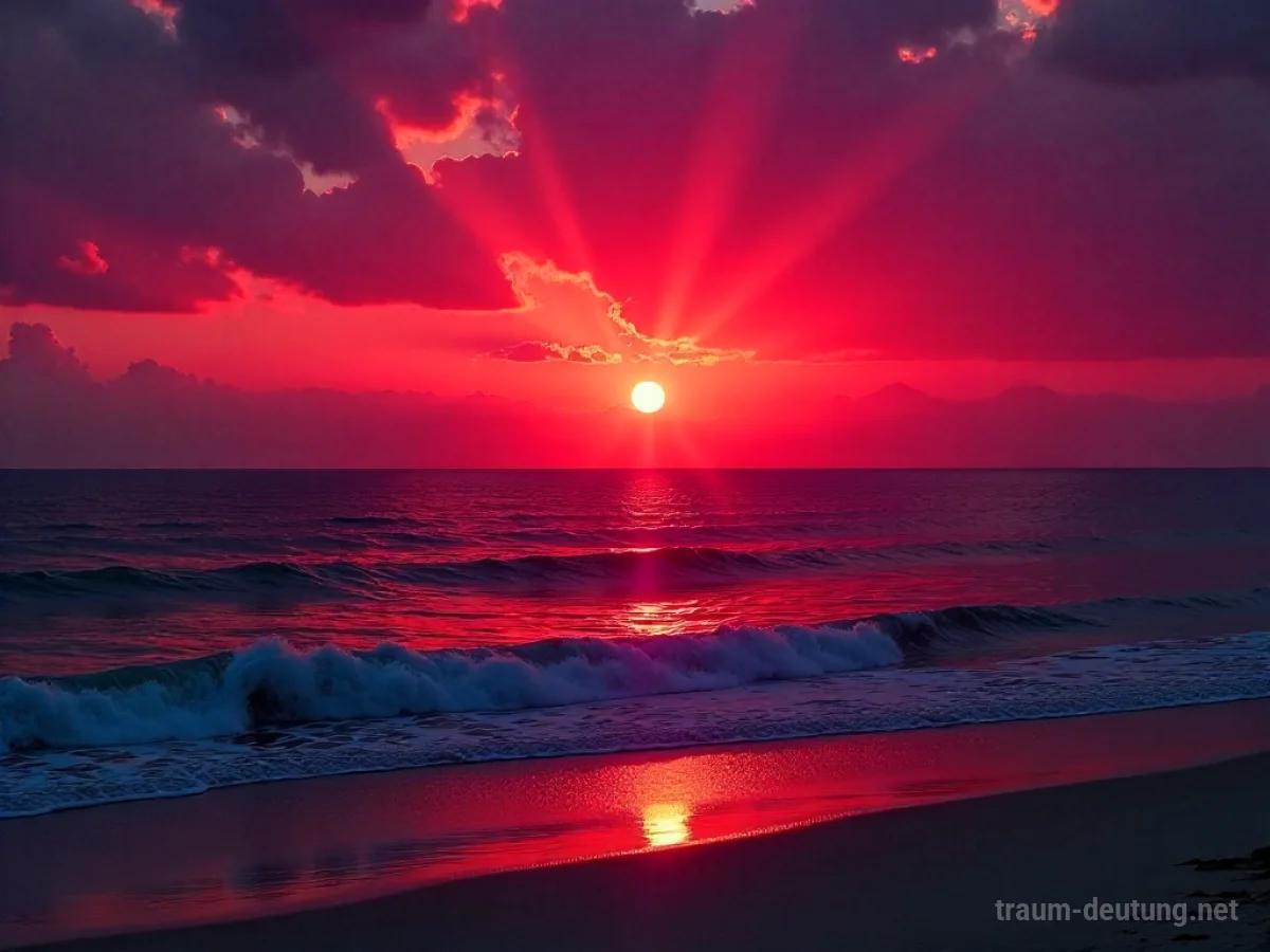 Rotes Abendrot über ruhigem Meer.