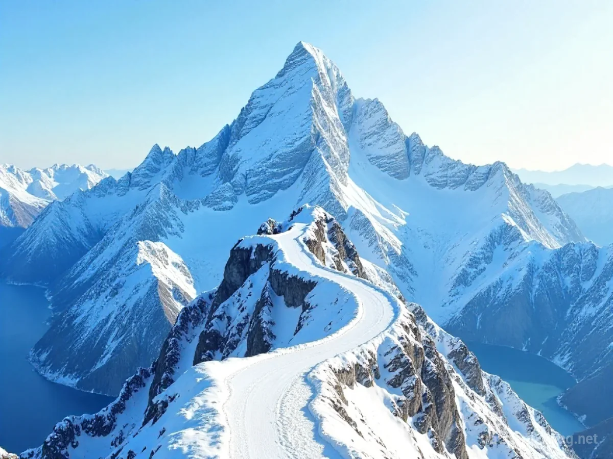 Schneebedeckte Alpen mit einem Weg, der nach oben führt