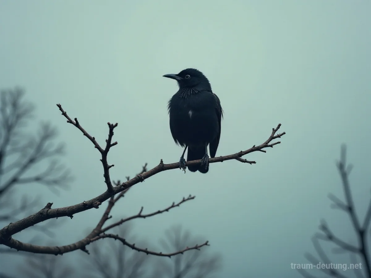 Eine schwarze Amsel sitzt auf einem Ast.