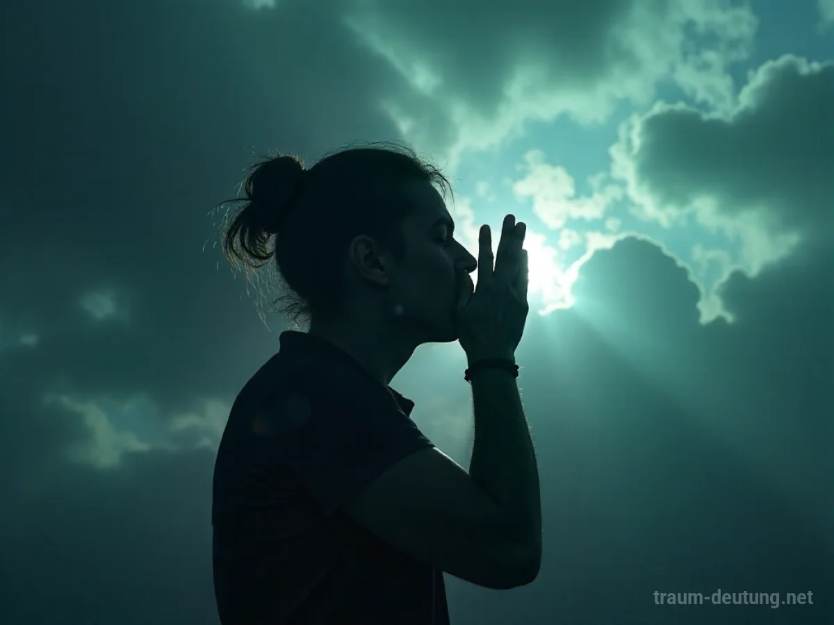 Silhouette einer Person, die schwer atmet, umgeben von dunklen Wolken.