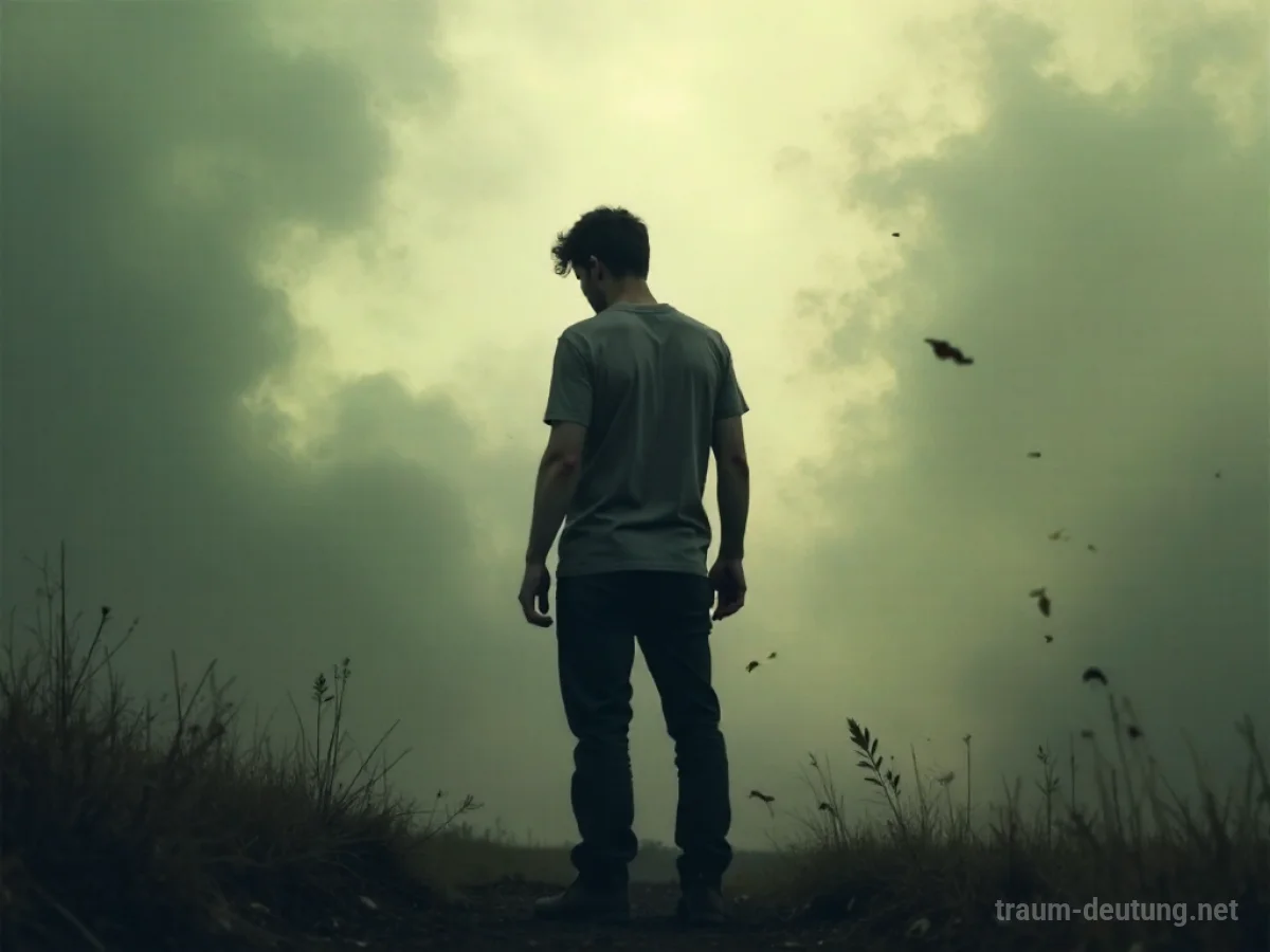Silhouette einer angespannten Person vor einem unscharfen, chaotischen Hintergrund.