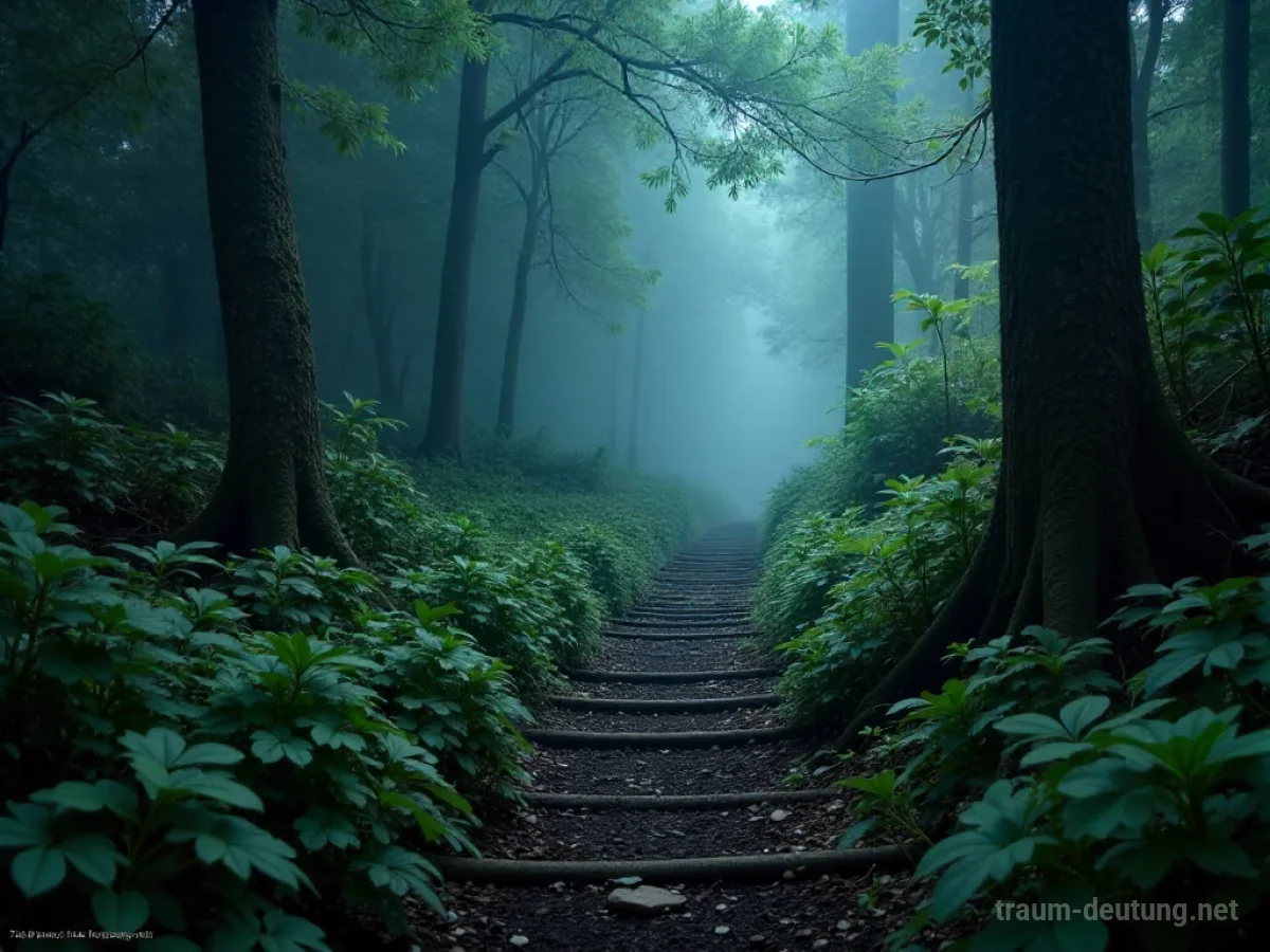 Ein verwachsener, seltsamer Abkürzungspfad, der in einen dunklen Wald führt