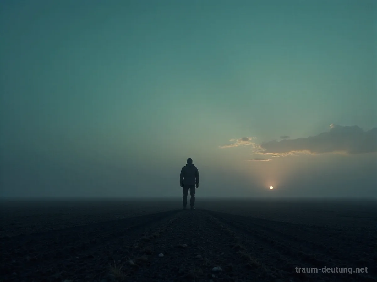 Silhouette einer Person, die allein auf einer weiten Ebene steht.
