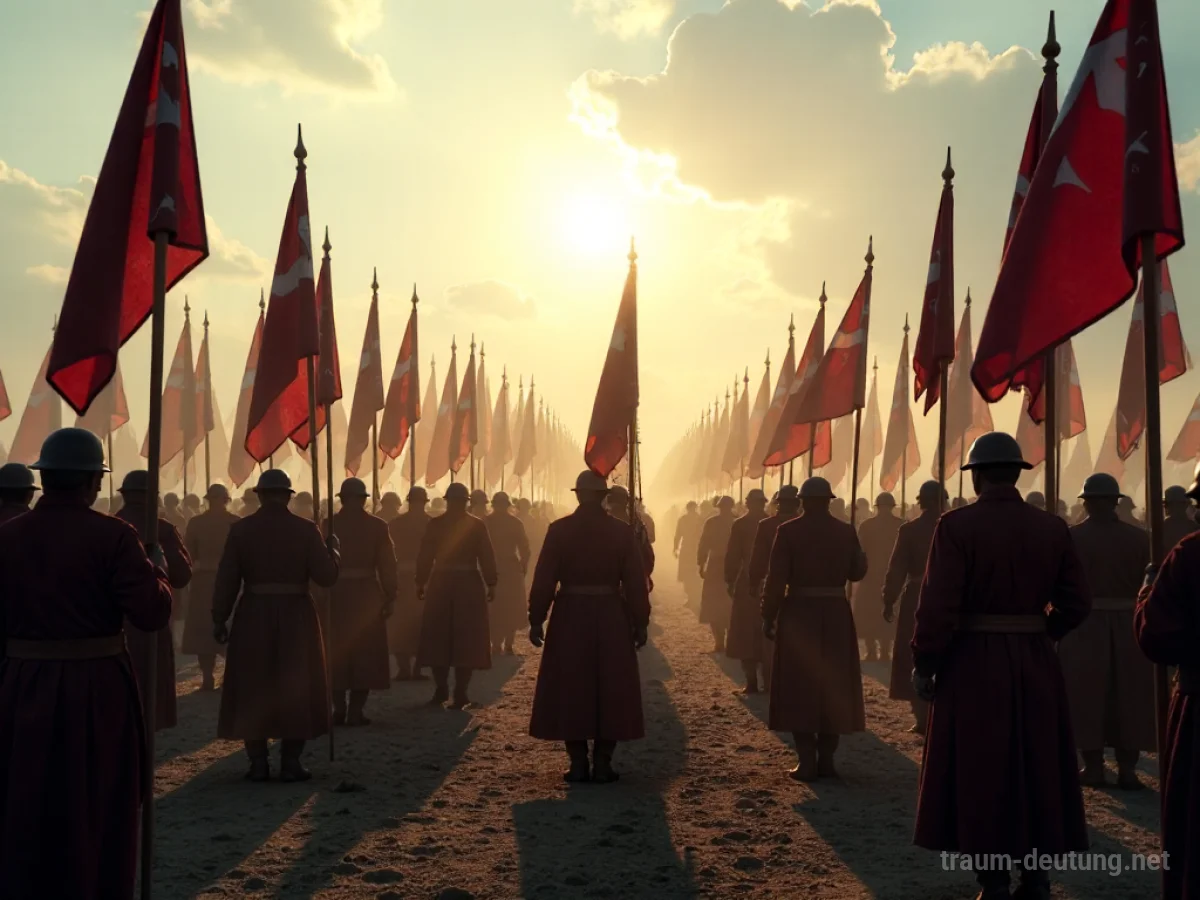 Eine siegreiche Armee marschiert geschlossen vorwärts.