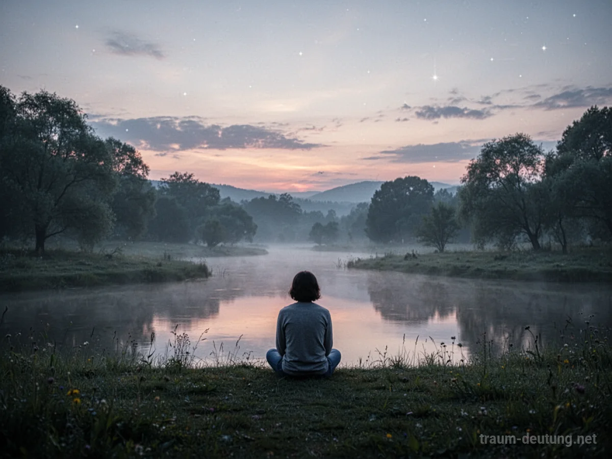 Stille am Abend im Traum: Eine Person sitzt friedlich in der Abenddämmerung.