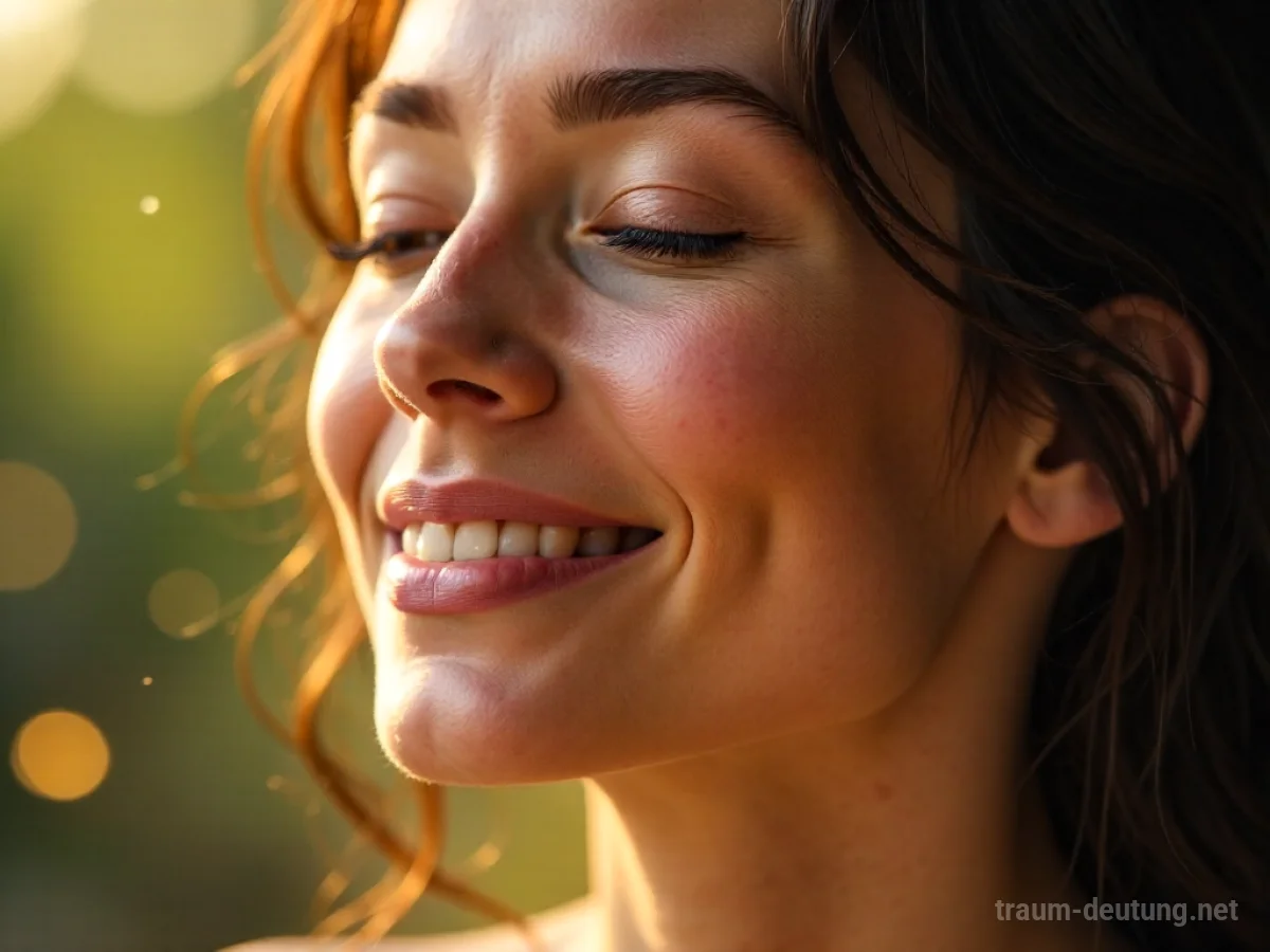 Gesicht einer Person, die lächelt und ein süßes Aroma wahrnimmt