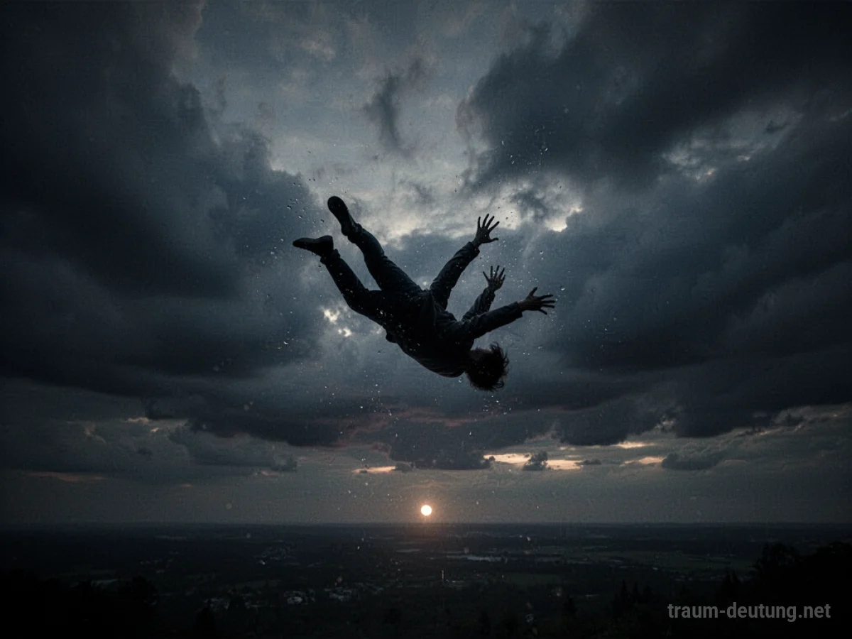 Silhouettenfigur fällt durch einen dunklen Himmel