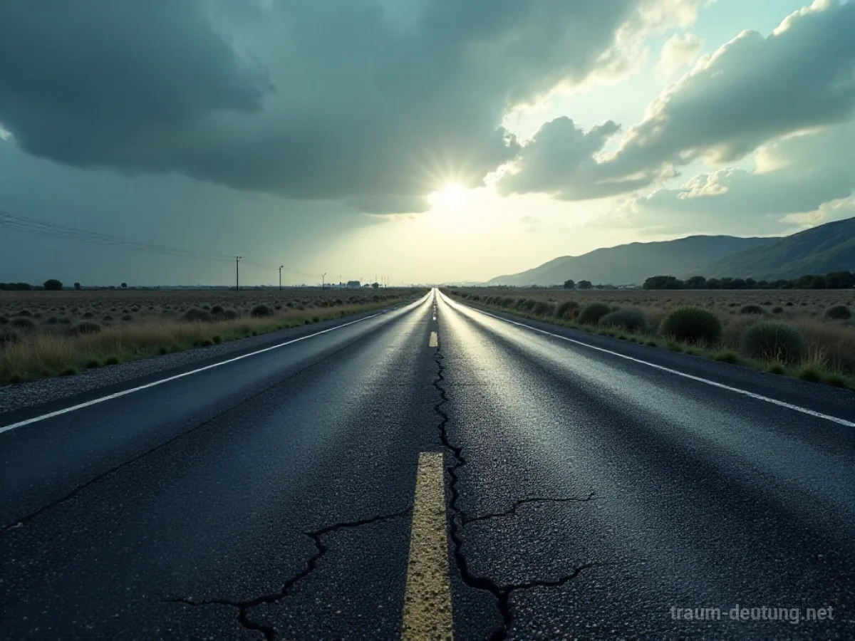 Rissige Asphaltstraße, die sich in die Ferne erstreckt