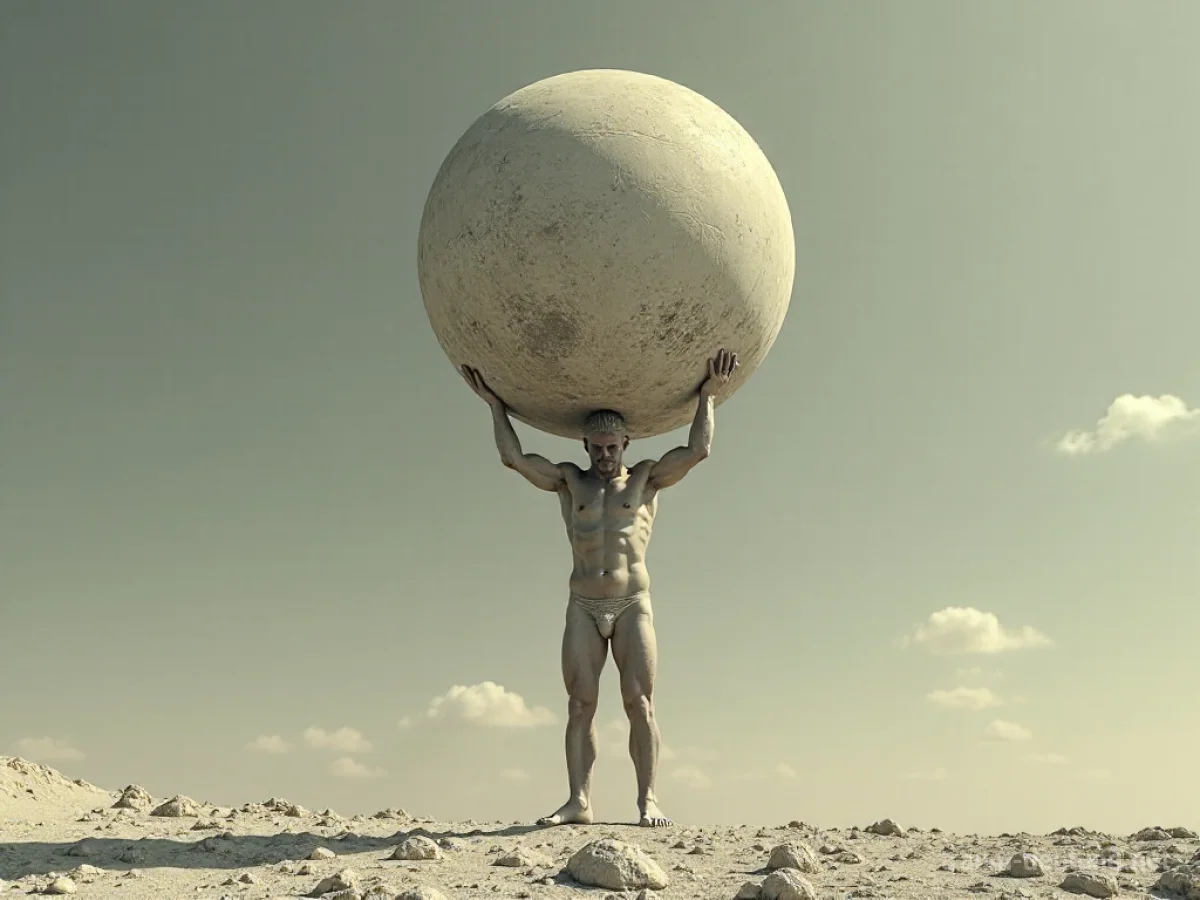 Figur als Atlas trägt die Weltkugel auf den Schultern