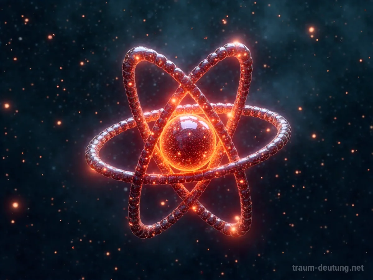 Abstrakte Darstellung von Atomteilchen, die eine leuchtende Struktur bilden.