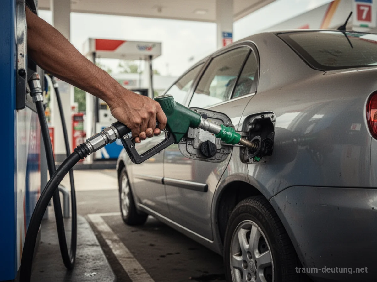 Auto wird an einer Tankstelle betankt