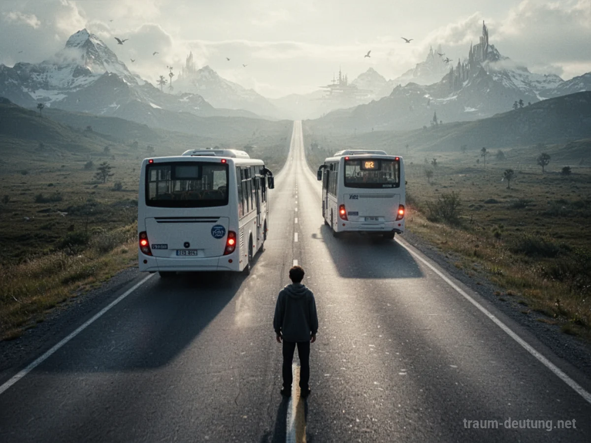 Ein Autobus fährt auf einer leeren Straße davon, eine Person schaut hinterher.