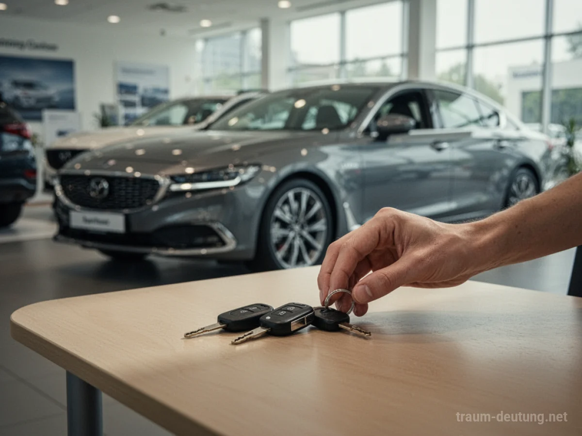 Schlüssel für ein neues Auto liegen auf einem Tisch.