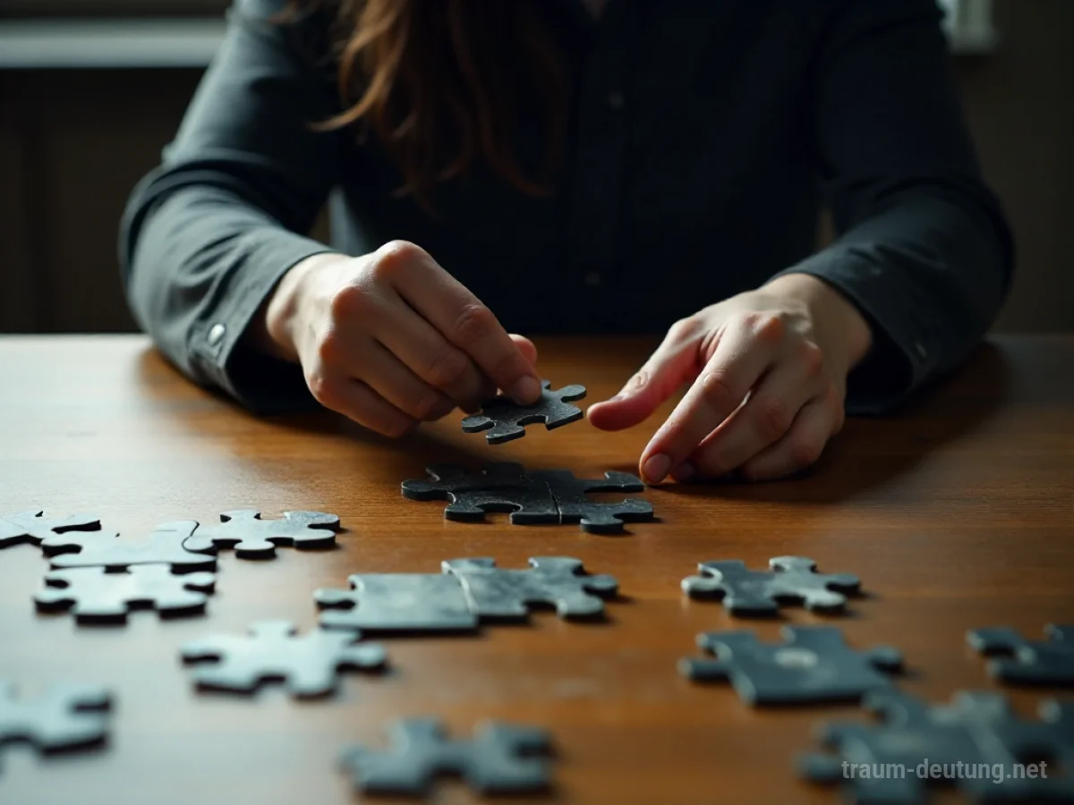 Eine Person setzt das letzte Puzzleteil ein, um ein Bild zu vervollständigen.
