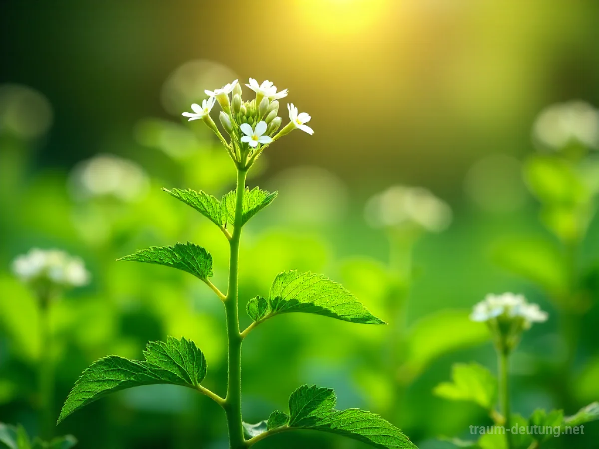 Grüne Anispflanze mit weißen Blüten im Sonnenlicht