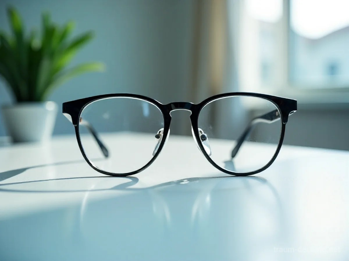 Eine Brille liegt auf einem Tisch in einem Augenarztpraxis