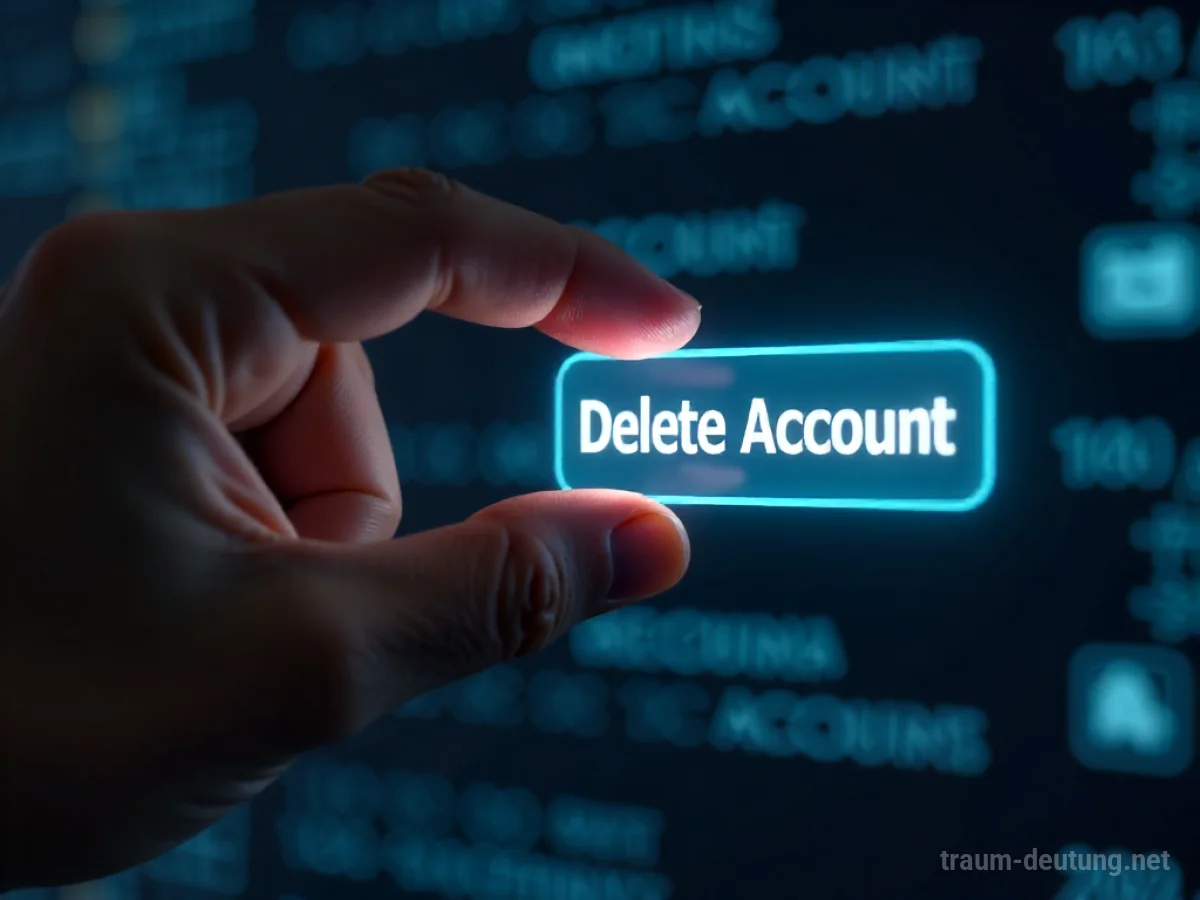 Hand schwebt über 'Account löschen'-Button, symbolisiert Entscheidung.