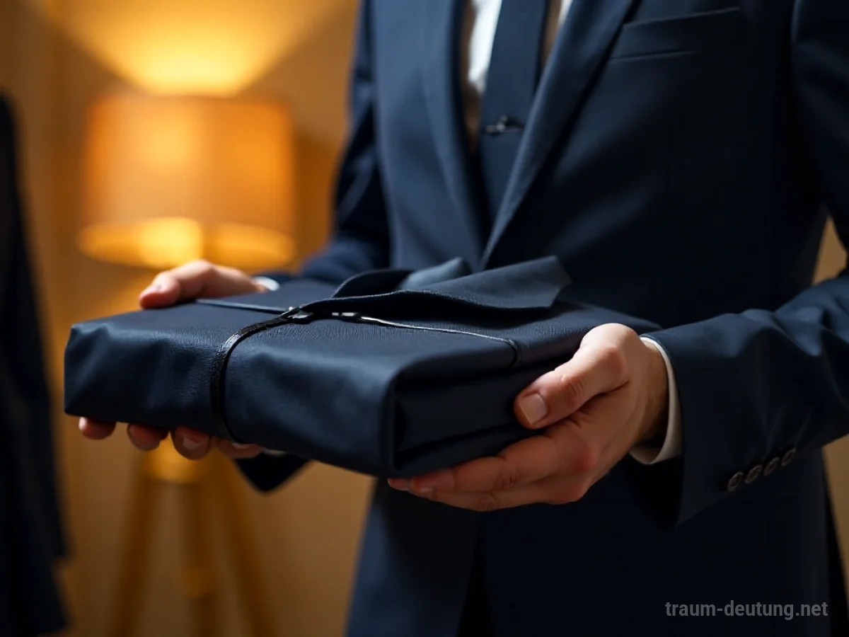 Eine Person erhält einen Anzug als Geschenk, was Anerkennung und neue Rollen symbolisiert.