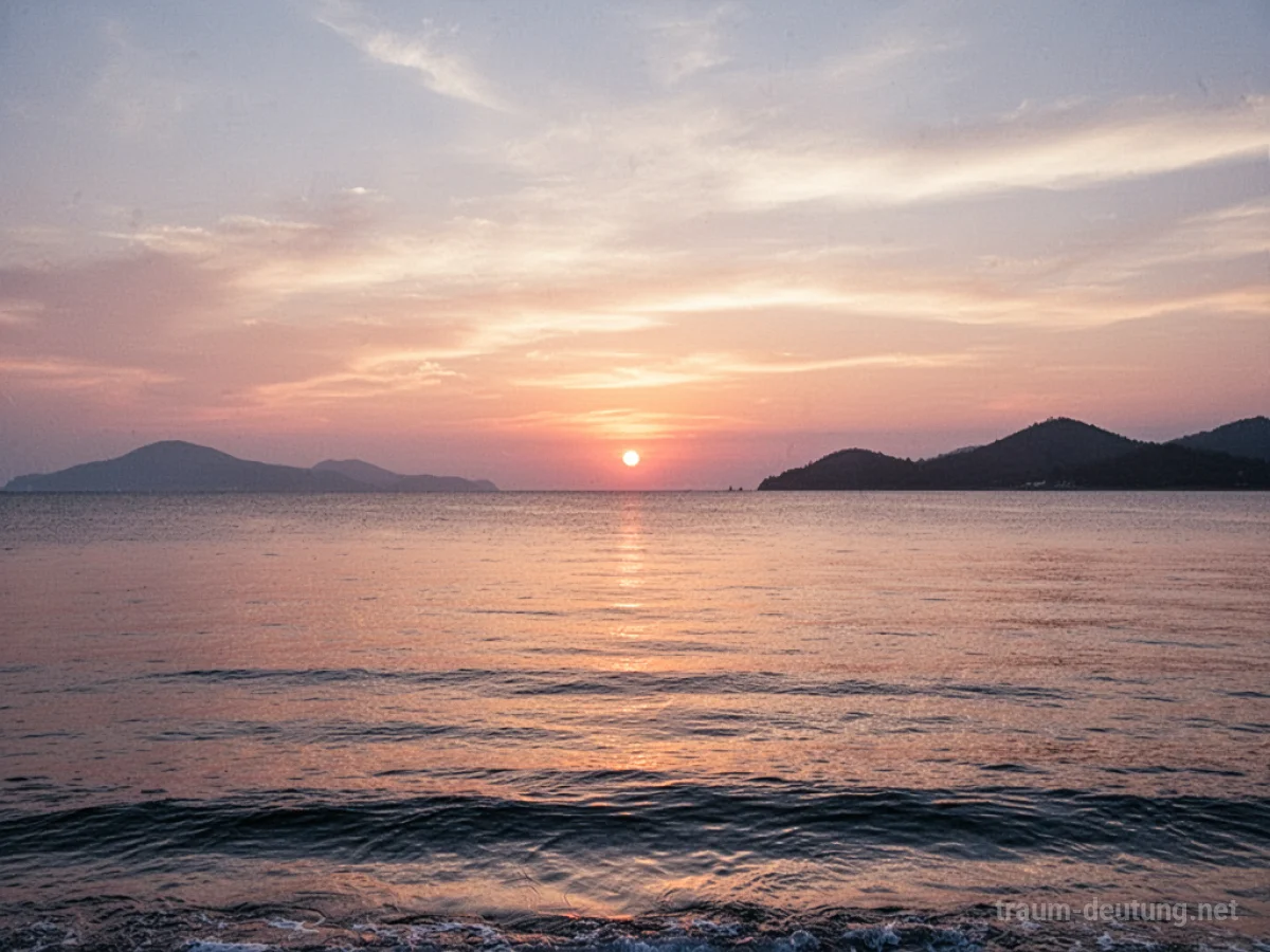 Ein friedlicher Sonnenuntergang über dem Meer mit warmen Farben am Himmel.