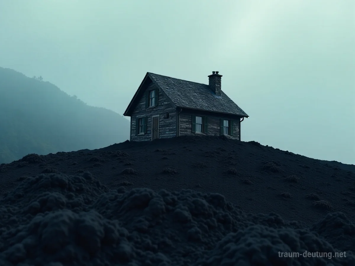 Ein Haus, dessen Dach unter einer dicken Schicht Asphalt hervorschaut.