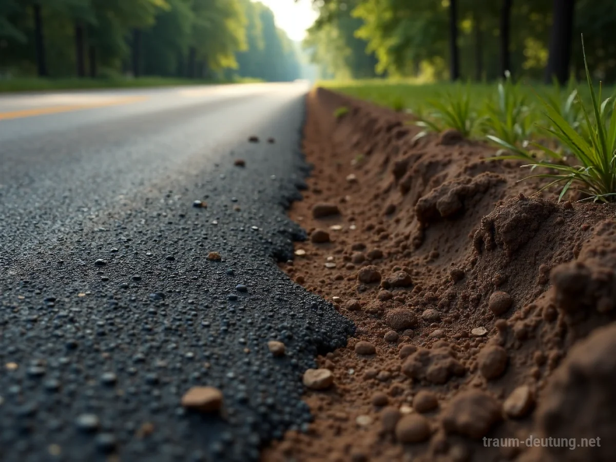 Asphalt verwandelt sich in Schlamm auf einer Straße im Traum.