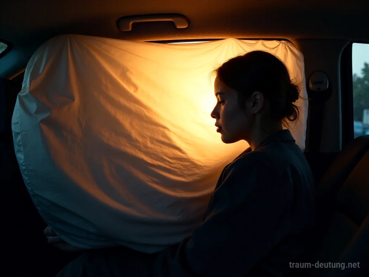 Abstrakte Darstellung eines schützenden Airbags, der eine Person sanft auffängt.