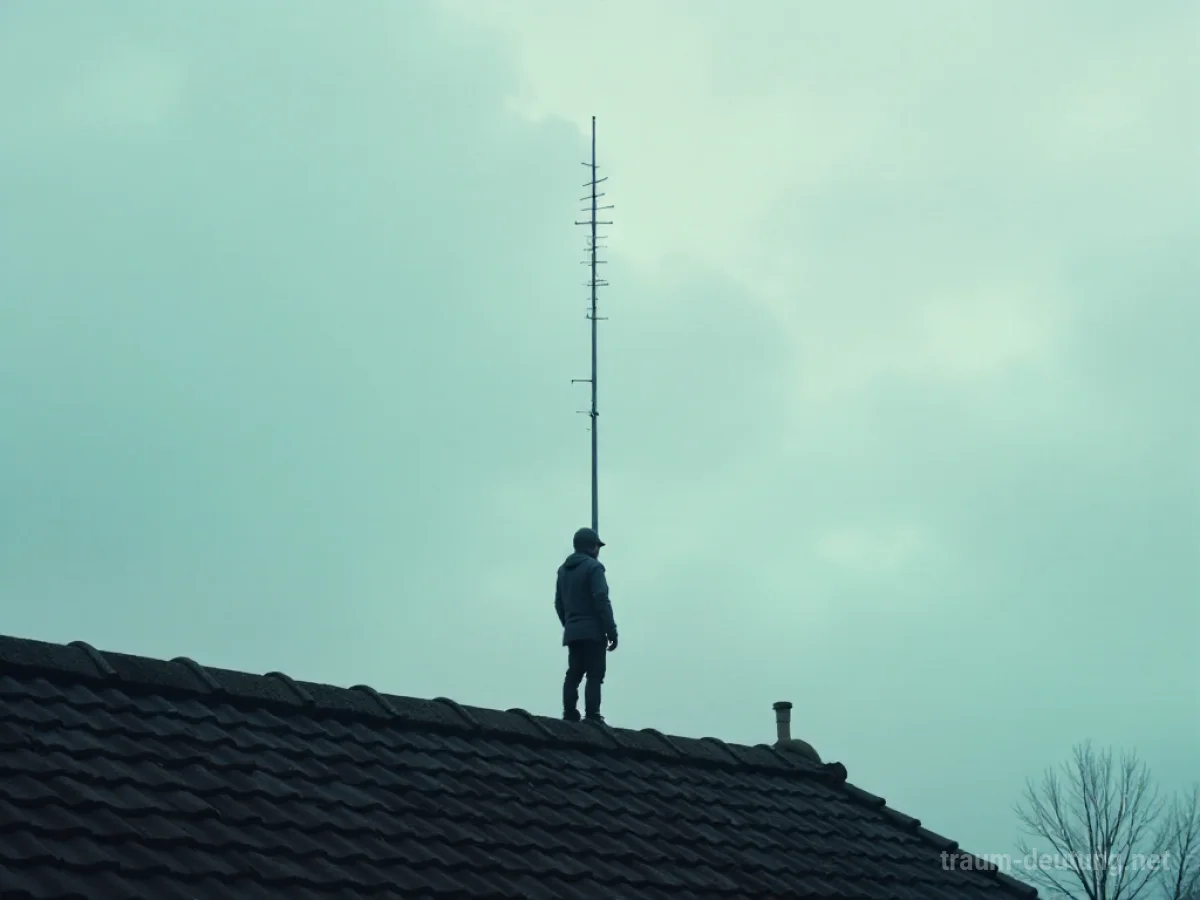 Gestohlene Antenne auf einem Dach mit einer schemenhaften Figur