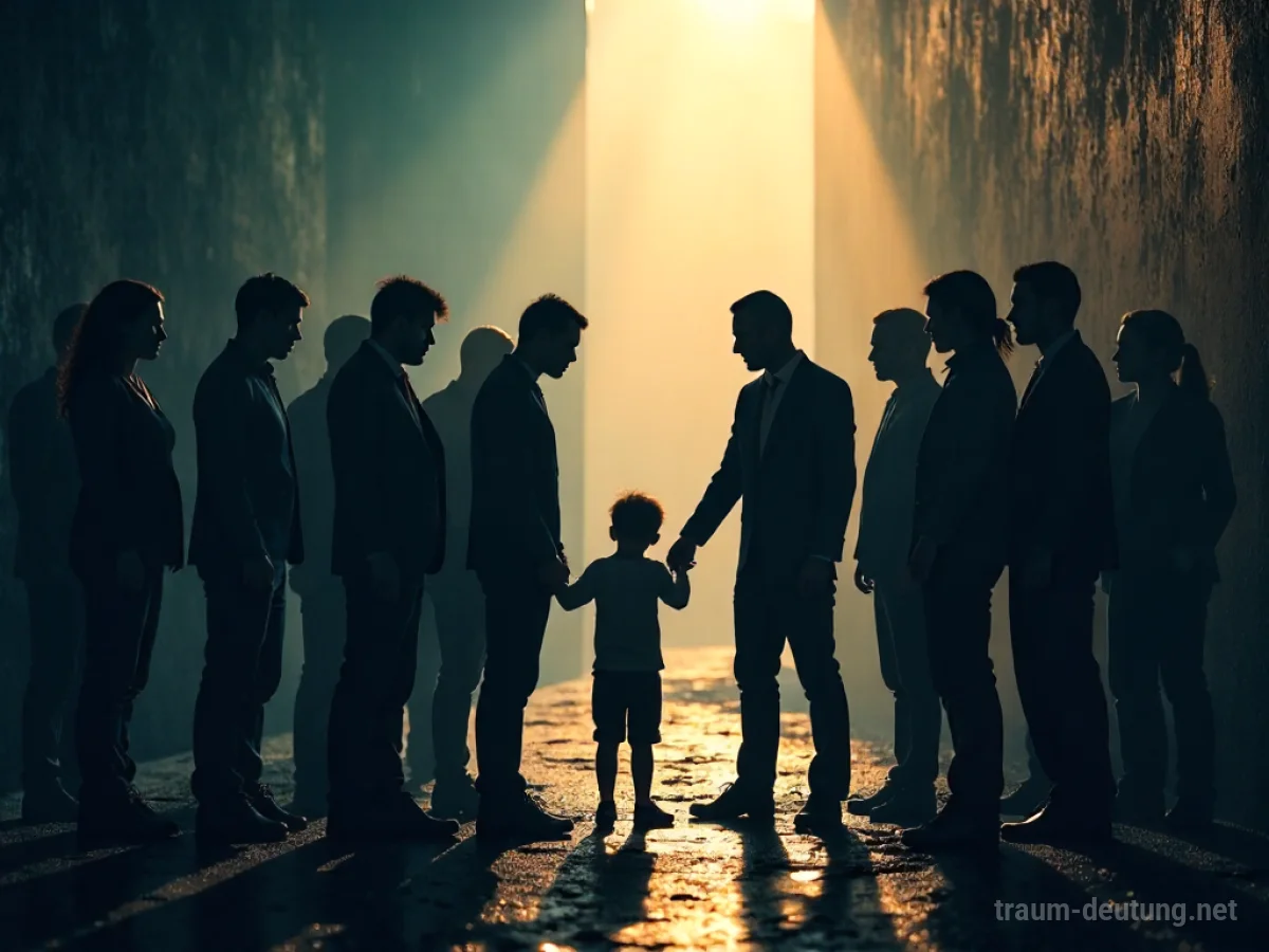 Menschen reichen einer Silhouette helfend die Hände in einer diffusen Umgebung.