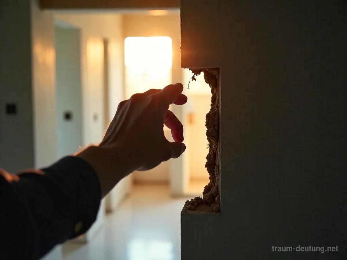 Hand reißt im Traum eine Wand ein, um Platz für Neues zu schaffen.