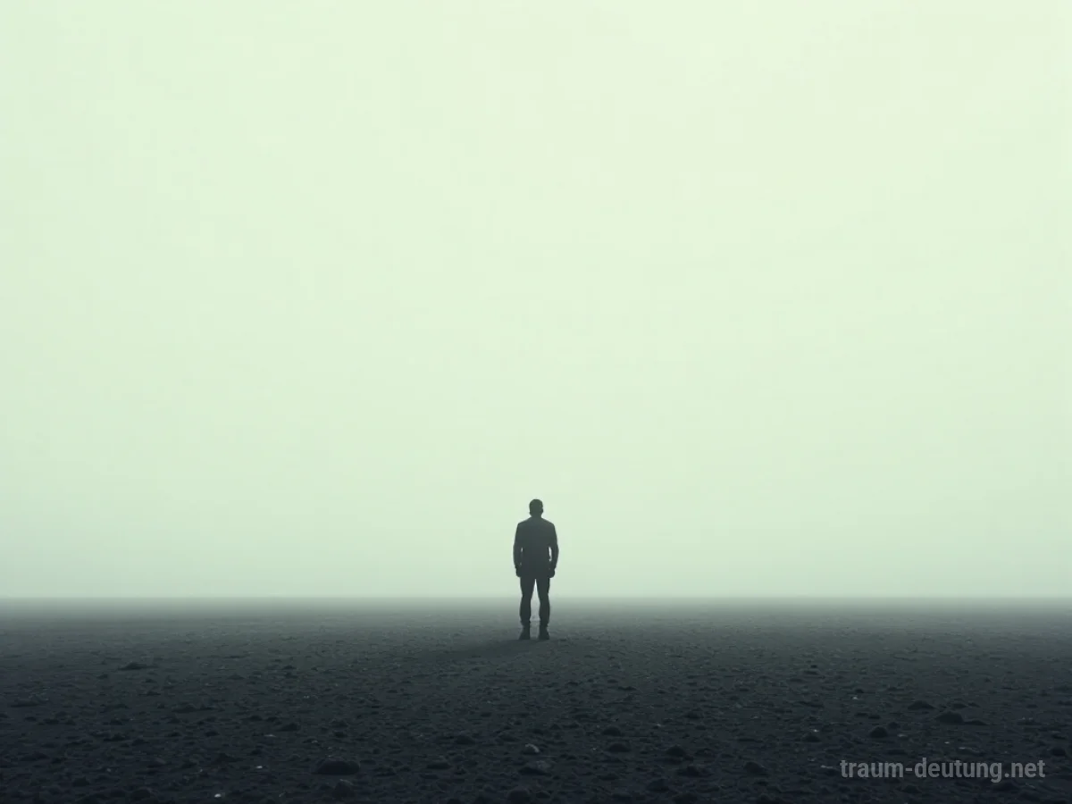 Eine einsame Silhouette in einer weiten, leeren Landschaft.