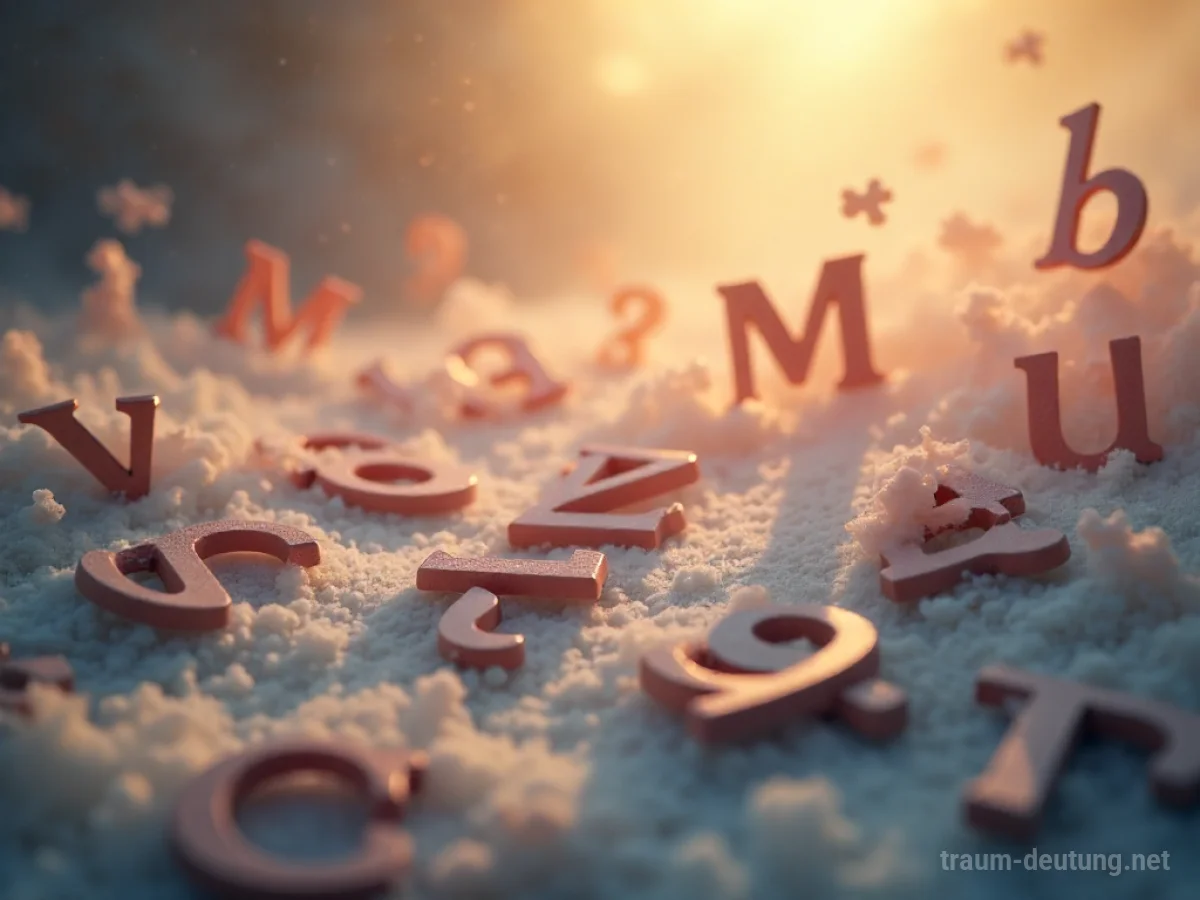 Zahlreiche Buchstaben des Alphabets schweben in einer weichen, verträumten Umgebung.